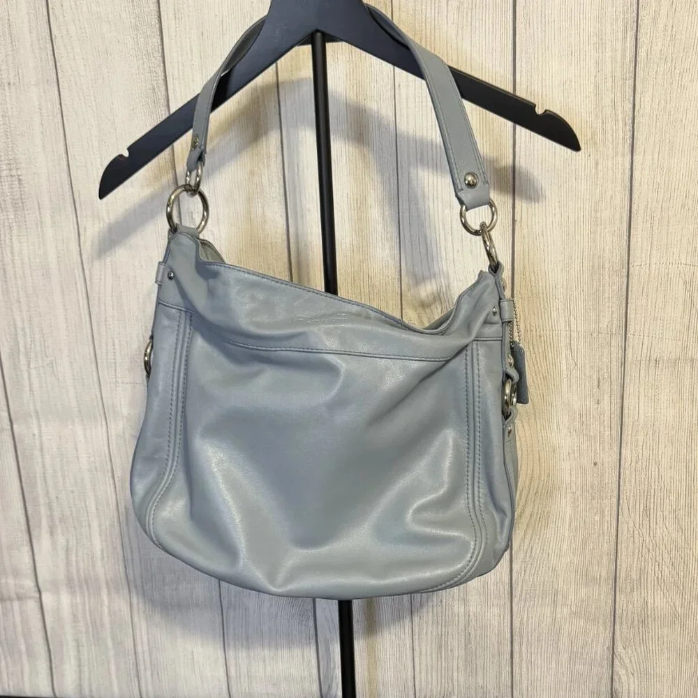 Coach Zoe Hobo Bag Light Blue Leather G1032-B14706 Silver Hardware Like New - Picture 1 of 7